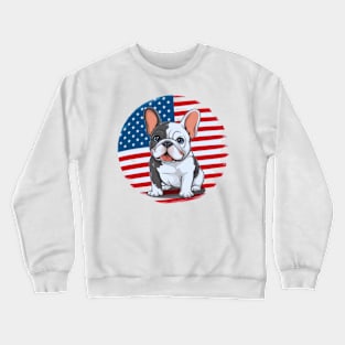 A cartoon French bulldog with American flag(1) Crewneck Sweatshirt